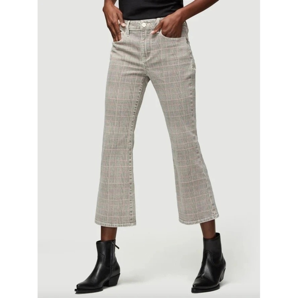 Frame Le Crop Mini Boot Pant Women's 25 Washed Plaid Houndstooth Preppy Academia